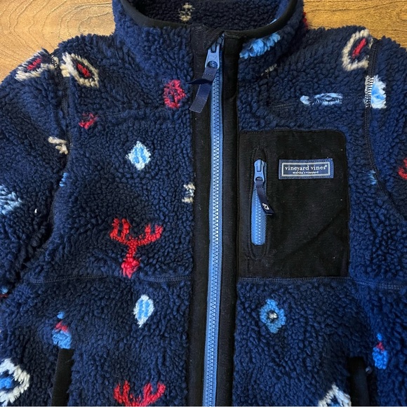 VINEYARD VINES Boys Sherpa Supershep Full-Zip Snowflake-Navy Coastal Jacket NWT - Picture 3 of 8